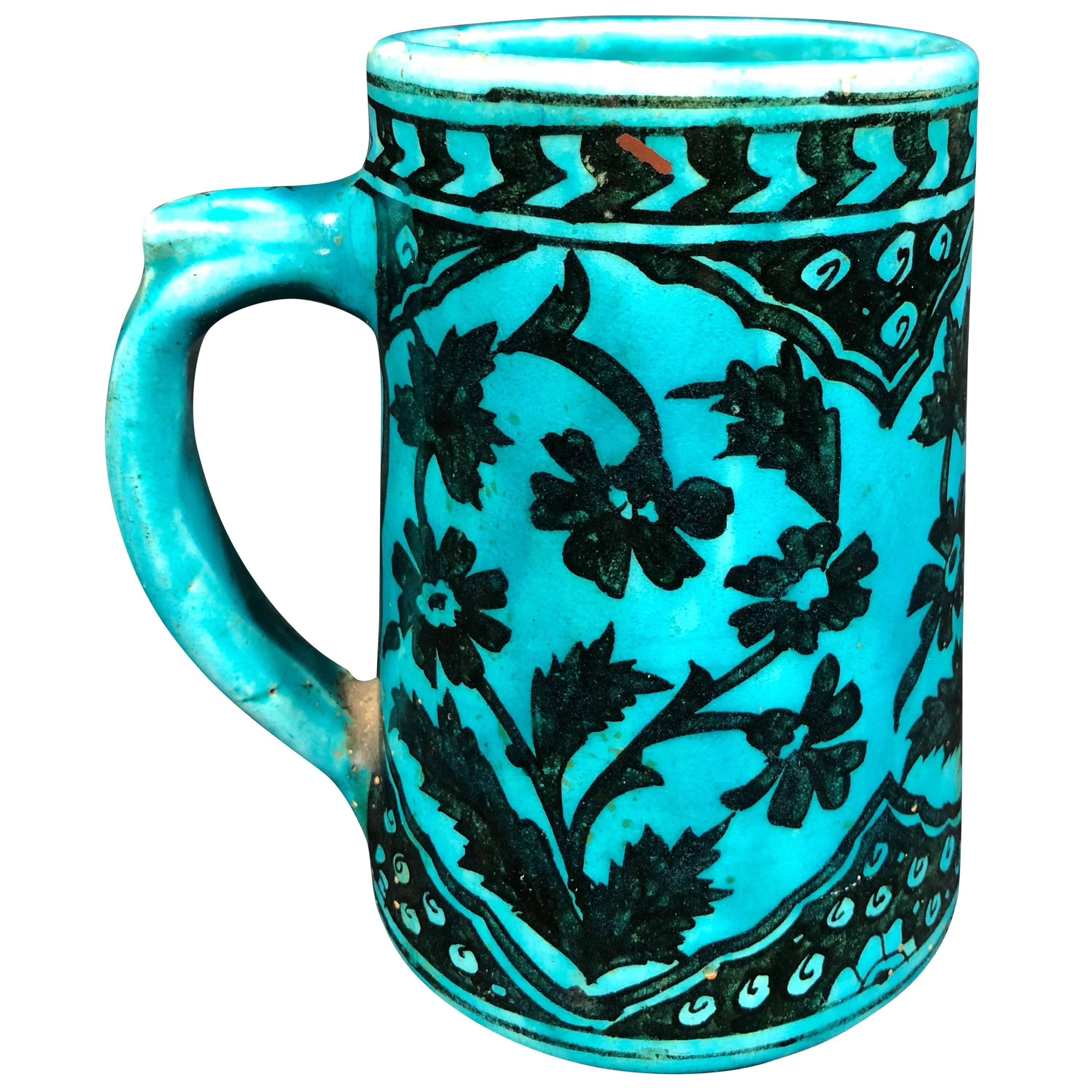 Kashan Style 20th Century Turkish Turquoise Mug For Sale