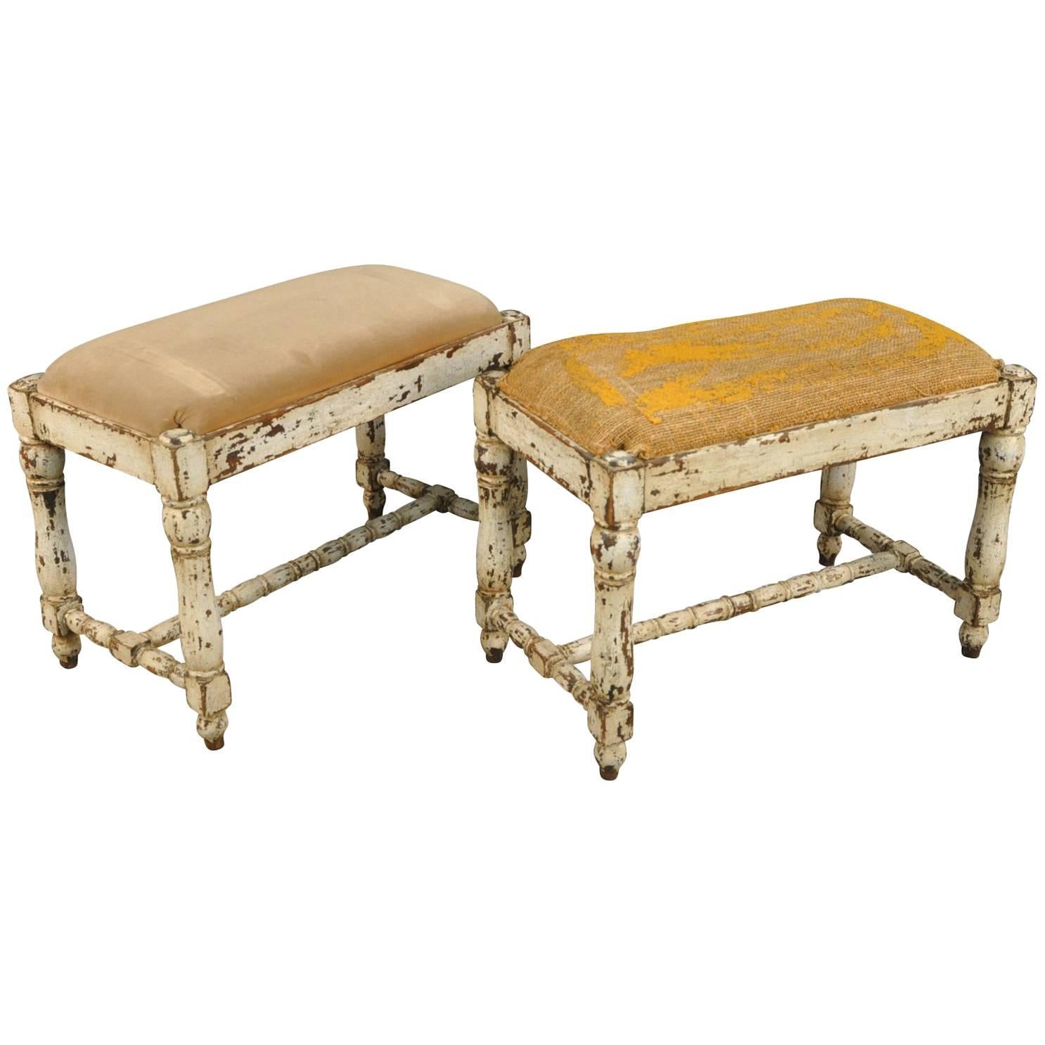 Pair Of Spanish 19th Century Painted Benches