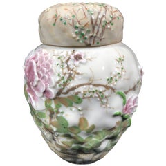 Antique Late 19th Century Japanese floral blossom lidded ginger jar