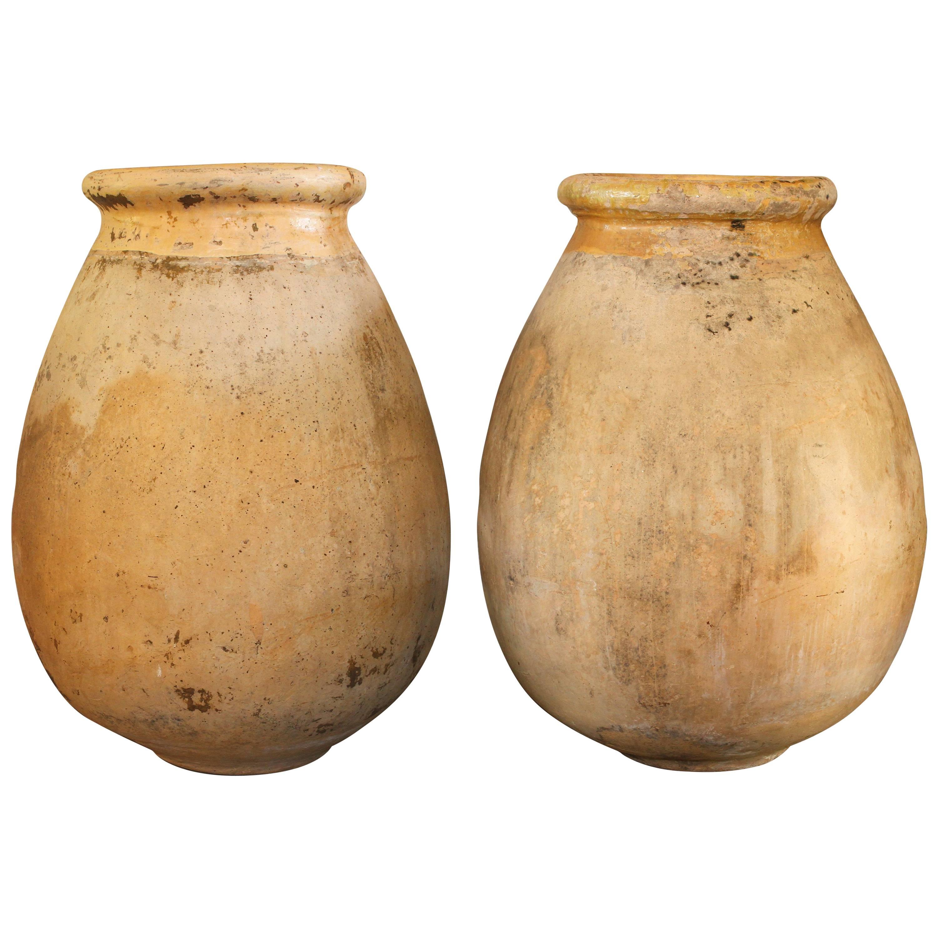 Pair of Large 18th Century Biot Olive Oil Jars from a Farm in Toulon, France