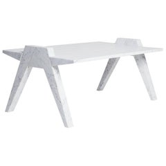 Caliper Coffee Table Side Table in hand carved Carrara Marble by Nathan Hunt