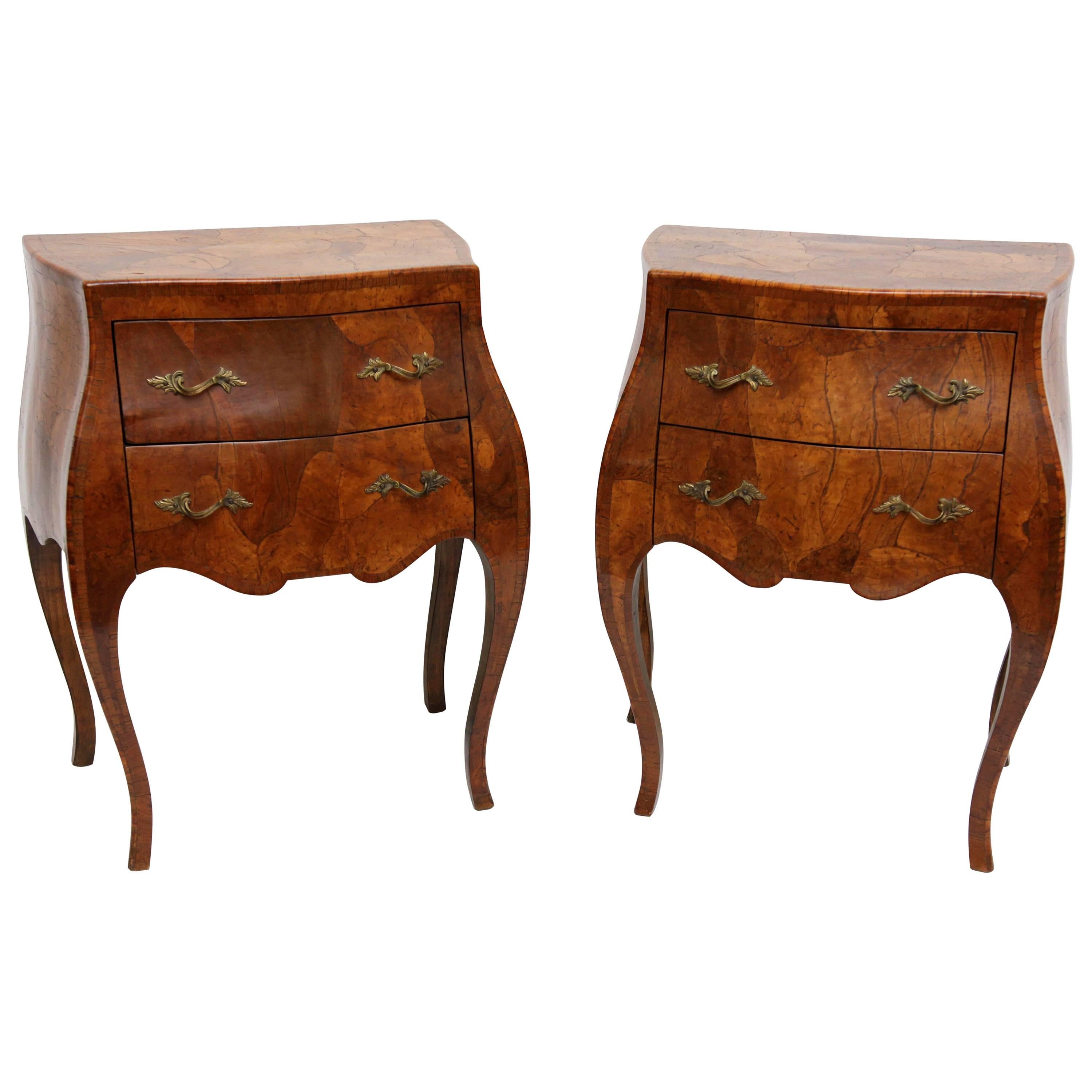 Italian Provencal Bombe Two-Drawer Side Tables