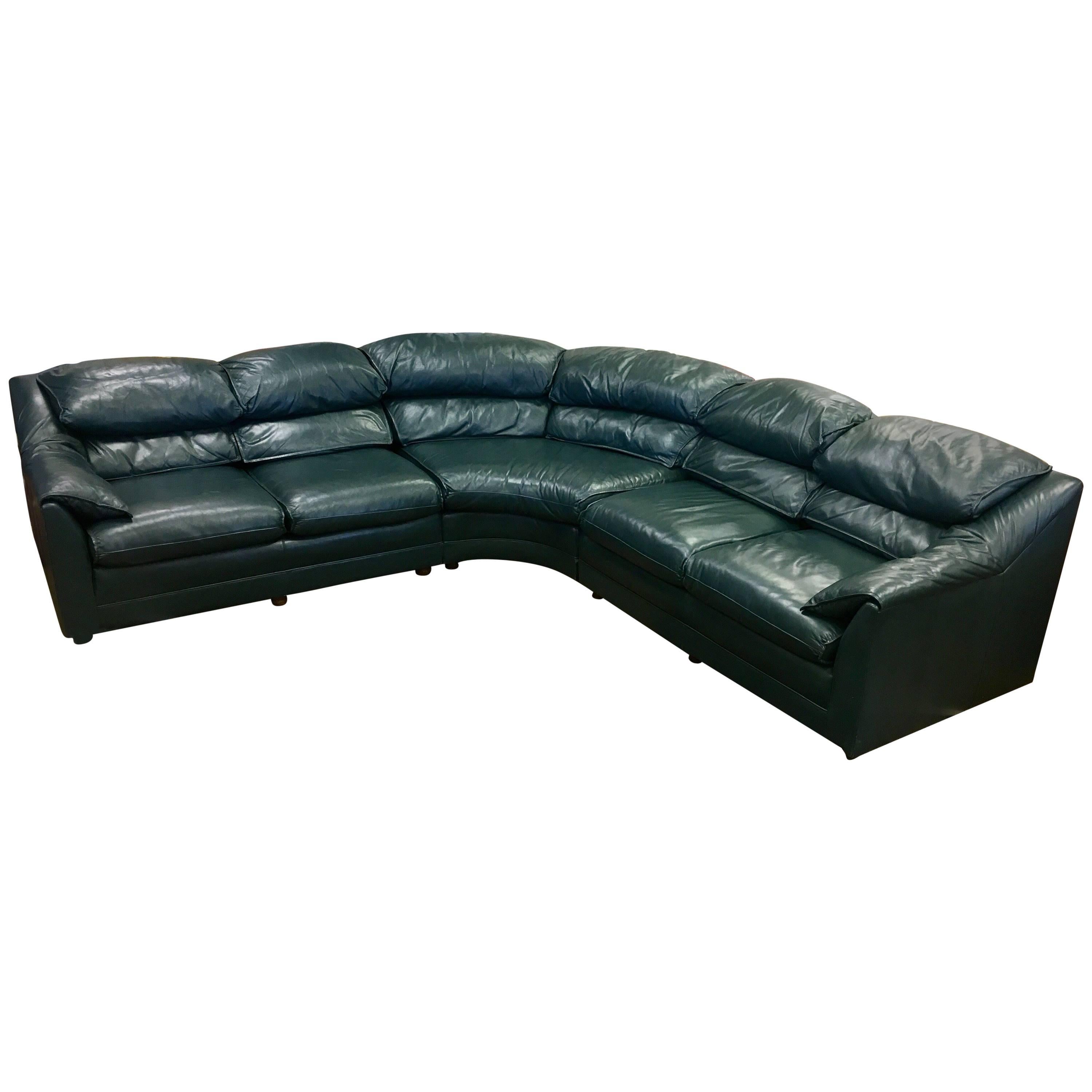 Hancock and Moore British Racing Green Leather Three Piece Sectional Sofa