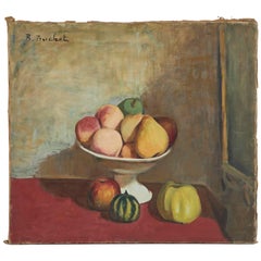 Antique Still Life Oil Painting on Canvas of Fruit Bowl from France Circa 1900
