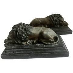 Pair of Bronze Recumbent Lion Sculpture Bookends