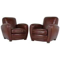 Pair of French Art Deco Leather Club Chairs