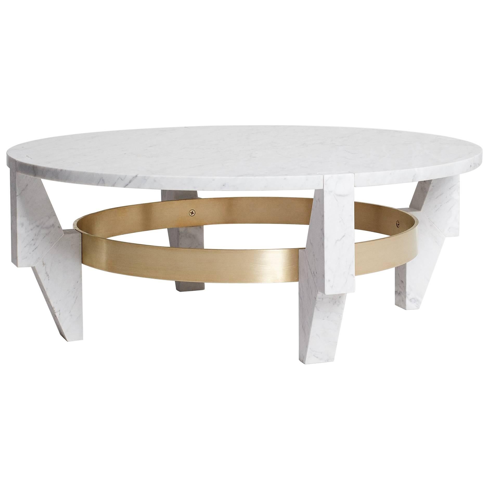 Low Ring Coffee Table Side Table in Carrara Marble and Brass by Nathan Hunt For Sale