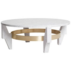 Low Ring Coffee Table Side Table in Carrara Marble and Brass by Nathan Hunt