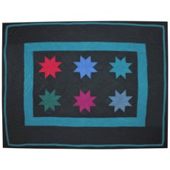Amish Crib Quilt in Star Pattern Mounted on Custom Frame