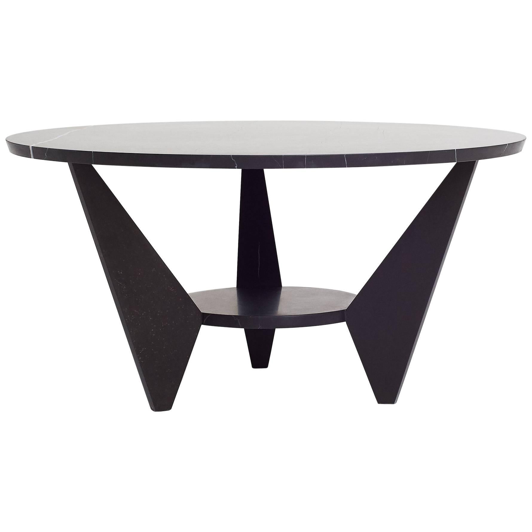 Wedge Coffee Table End Table in Hand-Carved Nero Marquina Marble by Nathan Hunt For Sale