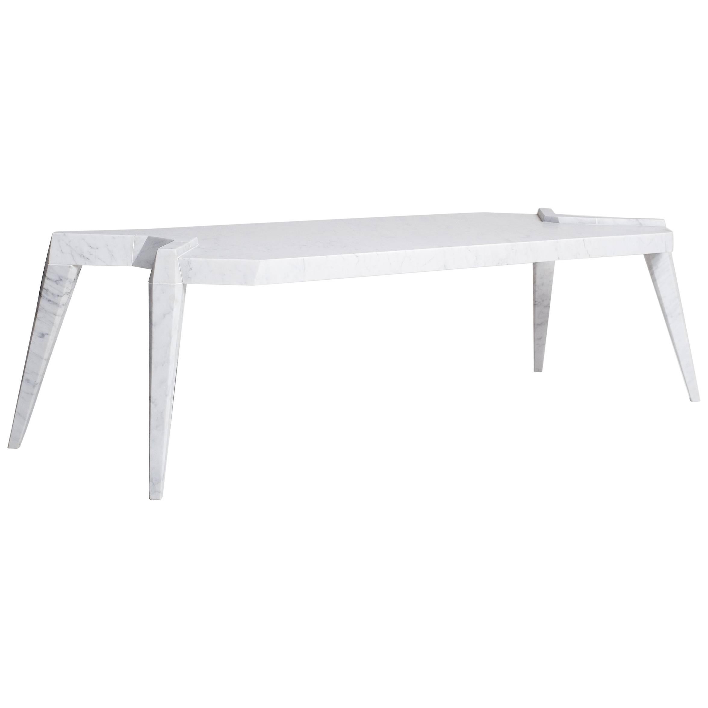Ragno Coffee Table Side Table in Hand-Carved Carrara Marble by Nathan Hunt For Sale