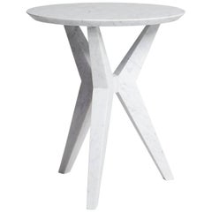 Tripod Side Table End Table in Hand-Carved Carrara Marble by Nathan Hunt