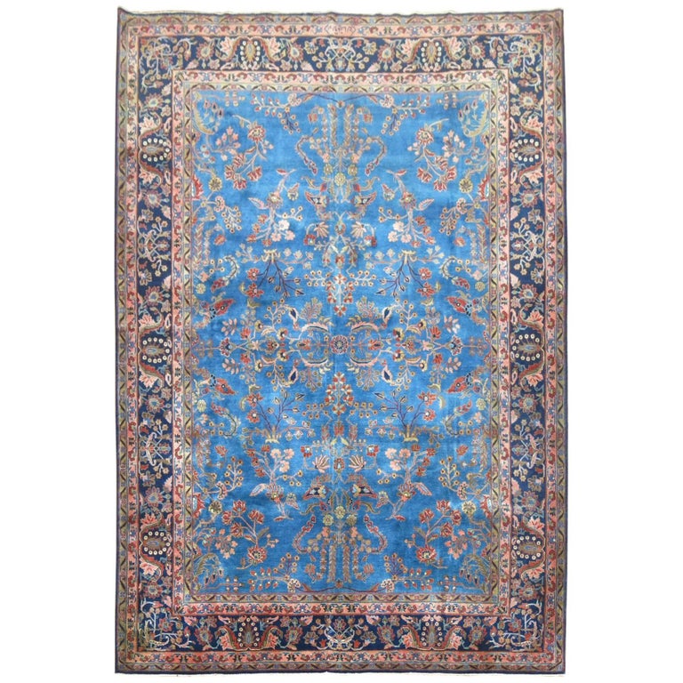 Antique Manchester Kashan Rug in Blue Tones, Signed at 1stDibs