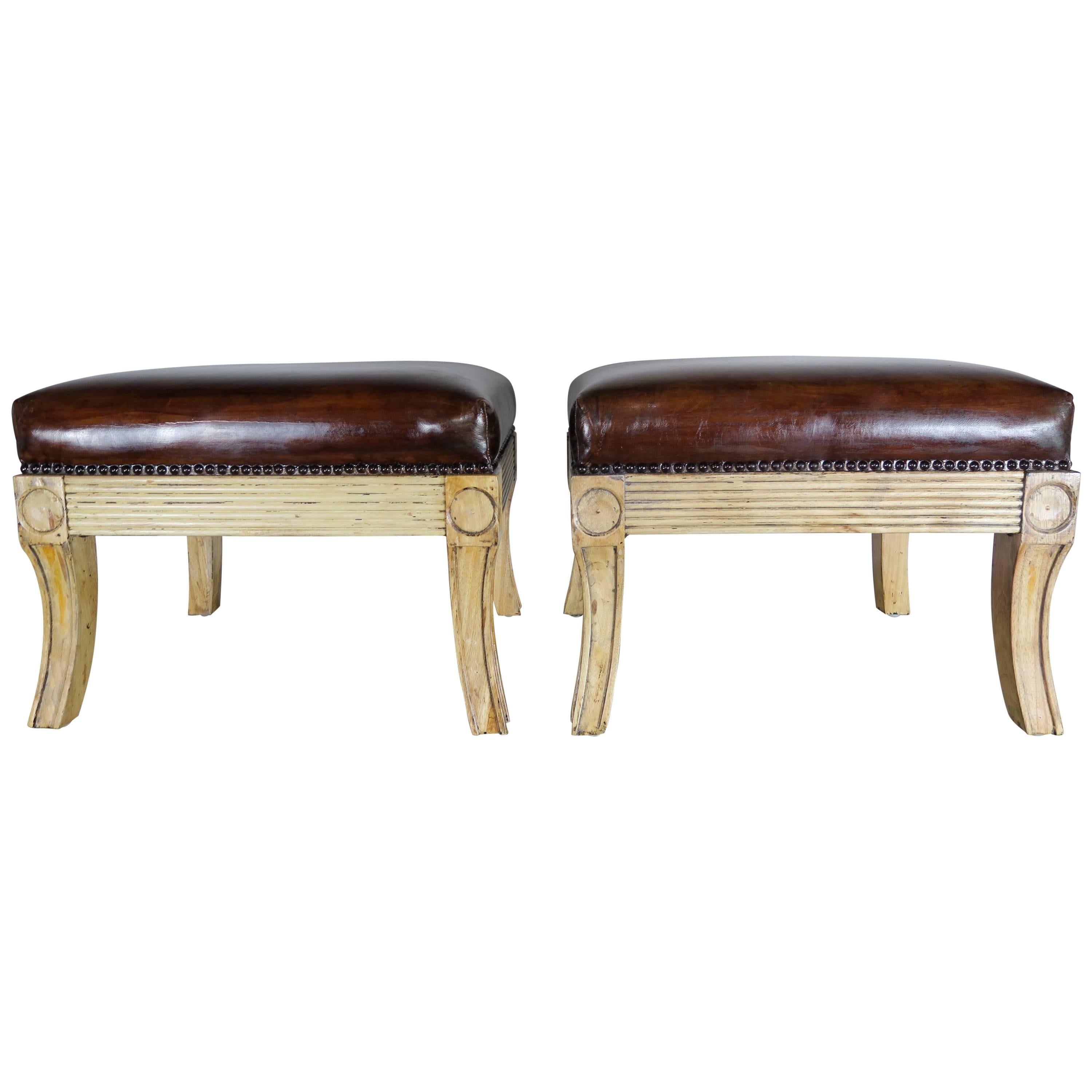Pair of Italian Leather Upholstered Benches