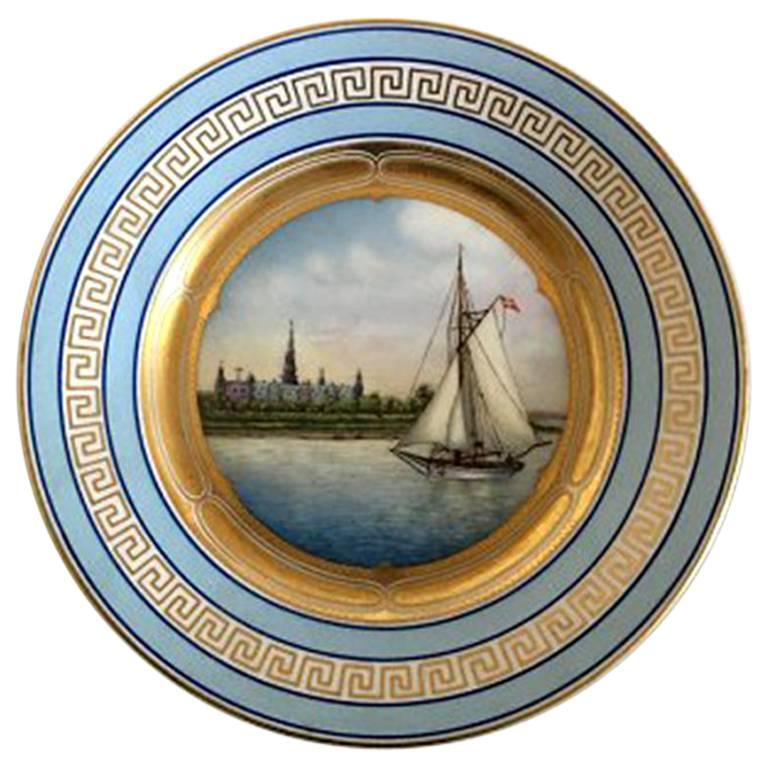 Bing & Grondahl Plate with Ship Motif and Gold Pattern For Sale