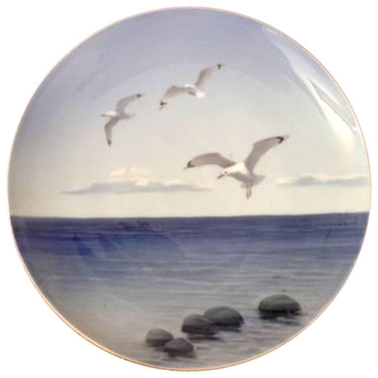 Royal Copenhagen Art Nouveau Wall Plate with Seagulls #1138 For Sale