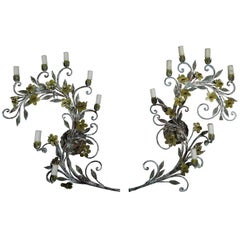 French Painted Wrought Iron Garland Sconces, Pair