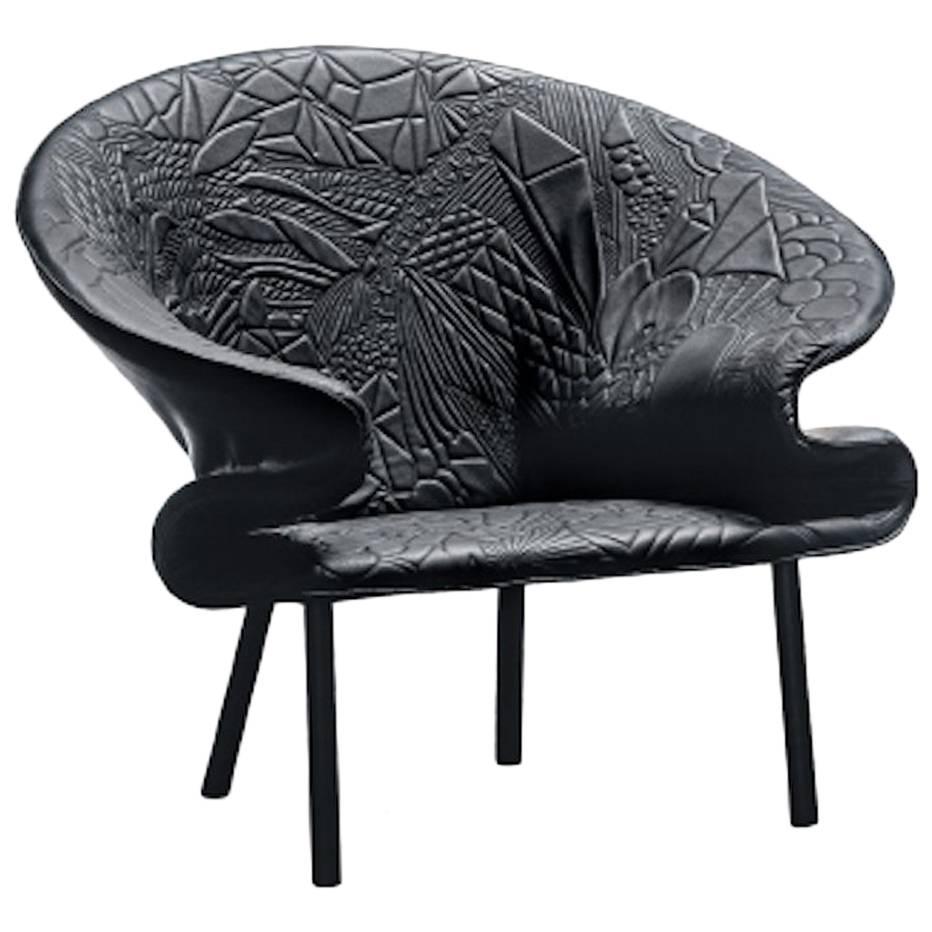 Moroso Doodle Armchair by Front Design in Embroidered Leather with Black Legs For Sale