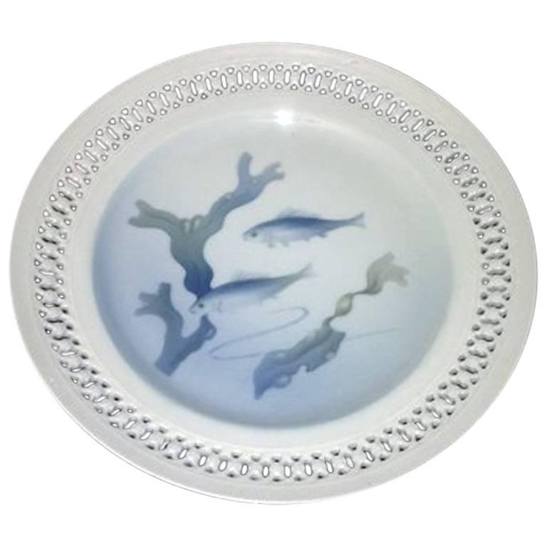Bing & Grondahl Art Nouveau Pierced Plate with Fish #3112/1-21, 3 For Sale