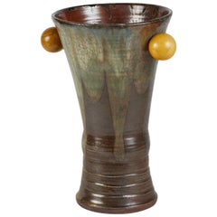 Mid-Century 1960s Large Green Vase with Round Handles from France
