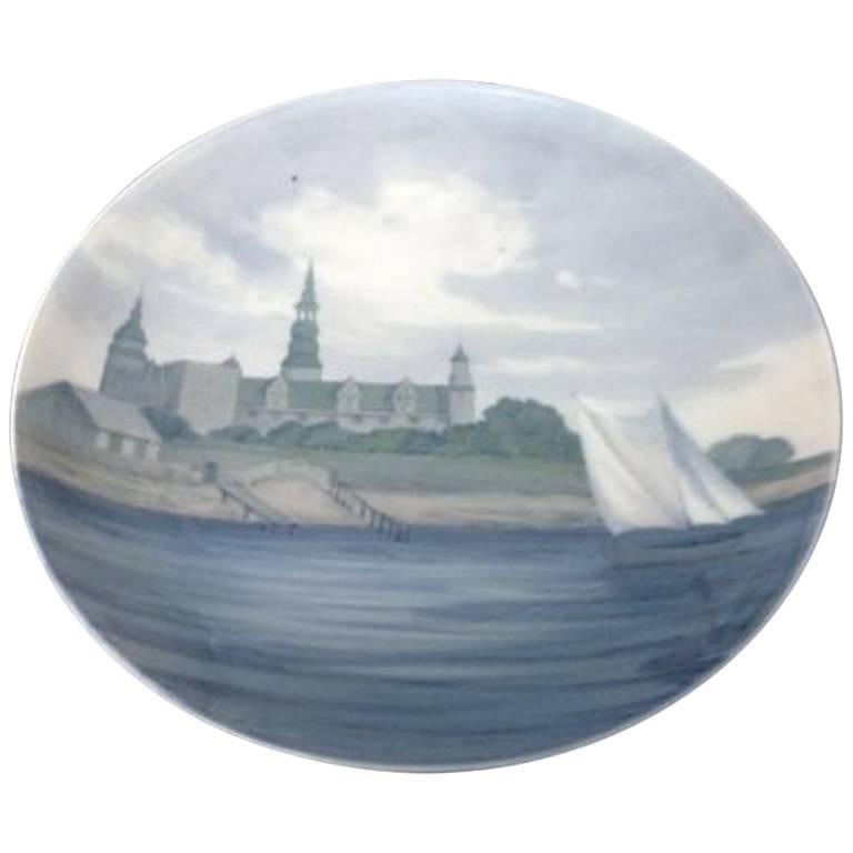 Bing & Grondahl Art Nouveau Wall Plate with Kronborg, Painted by Amalie Schou #4 For Sale