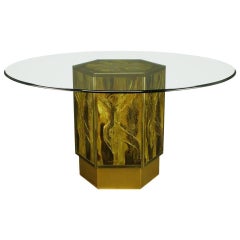 Bernhard Rohne for Mastercraft Acid Etched Brass Hexagonal Pedestal Table