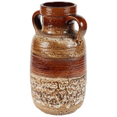 Brown and Neutral Glazed Vase with Handles from France Circa 1950