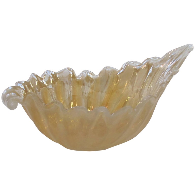 Large and Striking Murano PeachColored ShellForm Art Glass Bowl at