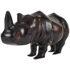 Antique Wood Carving of a Rhino from Mid-Century England 