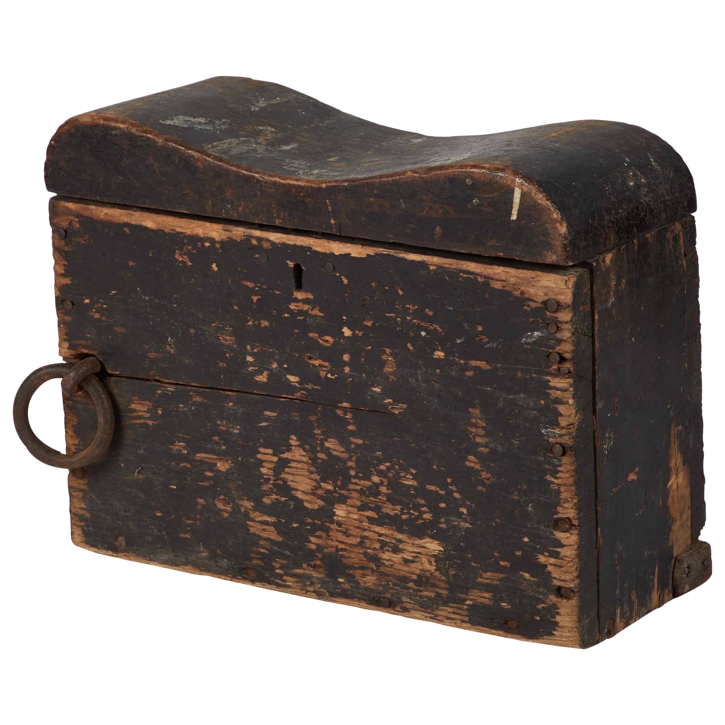 1880s English Black Painted Nautical Box Recovered from Ship