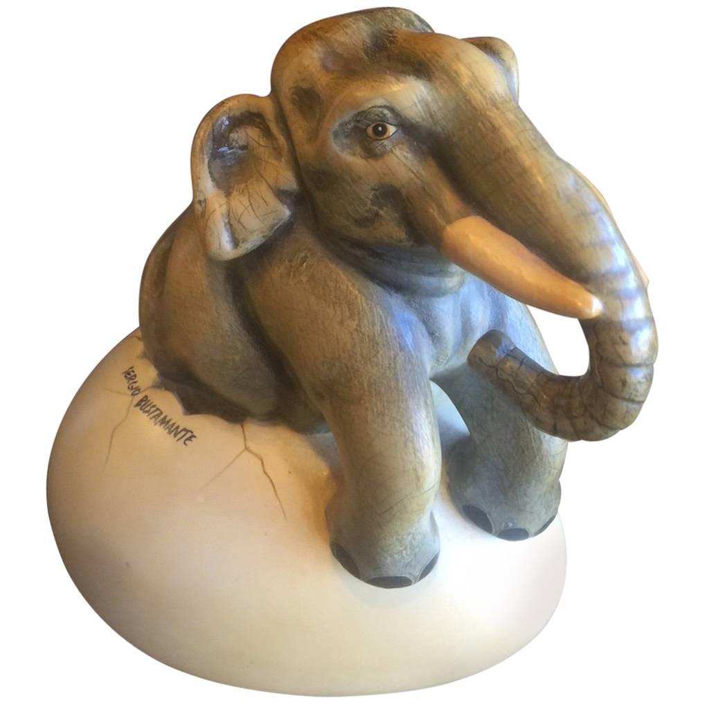 Whimsical Ceramic Hatching Elephant from Egg by Sergio Bustamante