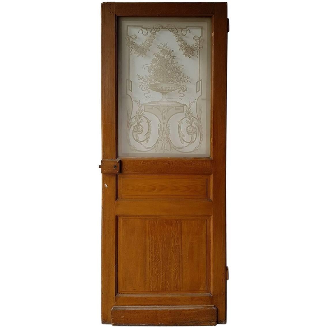 Late 19th Century Dutch Wooden Door with Etched Glass Panel