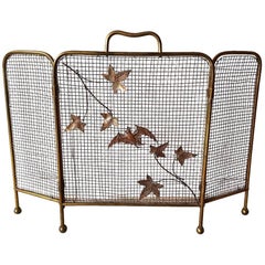 Mid-20th Century Brass Folding Fire Screen with a Bat