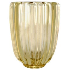 Pierre D'avesn, French Art Deco Glass Vase in Ribbed Design, Smoky