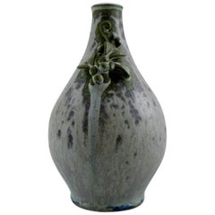 Arne Bang, Ceramic Vase with Foliage, Glaze in Blue, Green and Gray Shades