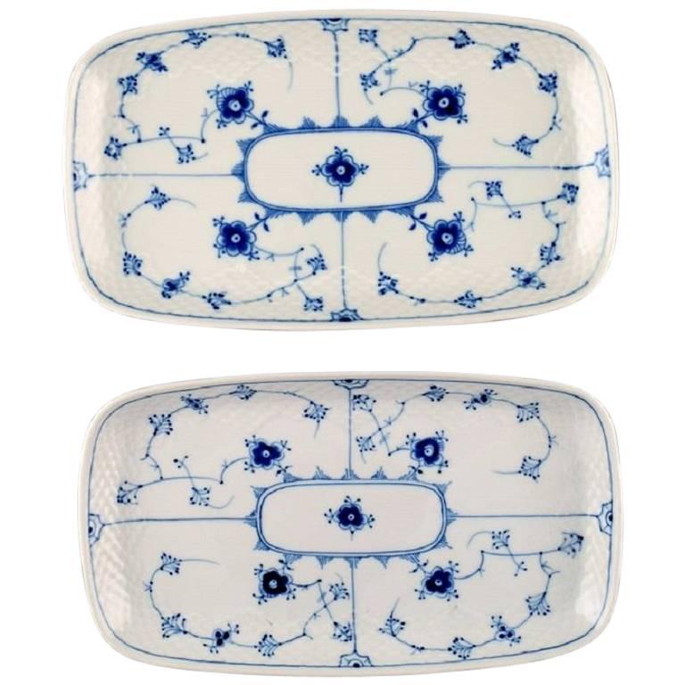 Two Bing & Grondahl, B&G Blue Fluted Rectangular Trays or Dishes