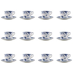 12 Sets Royal Copenhagen Blue Fluted Half Lace Coffee Cup and Saucer