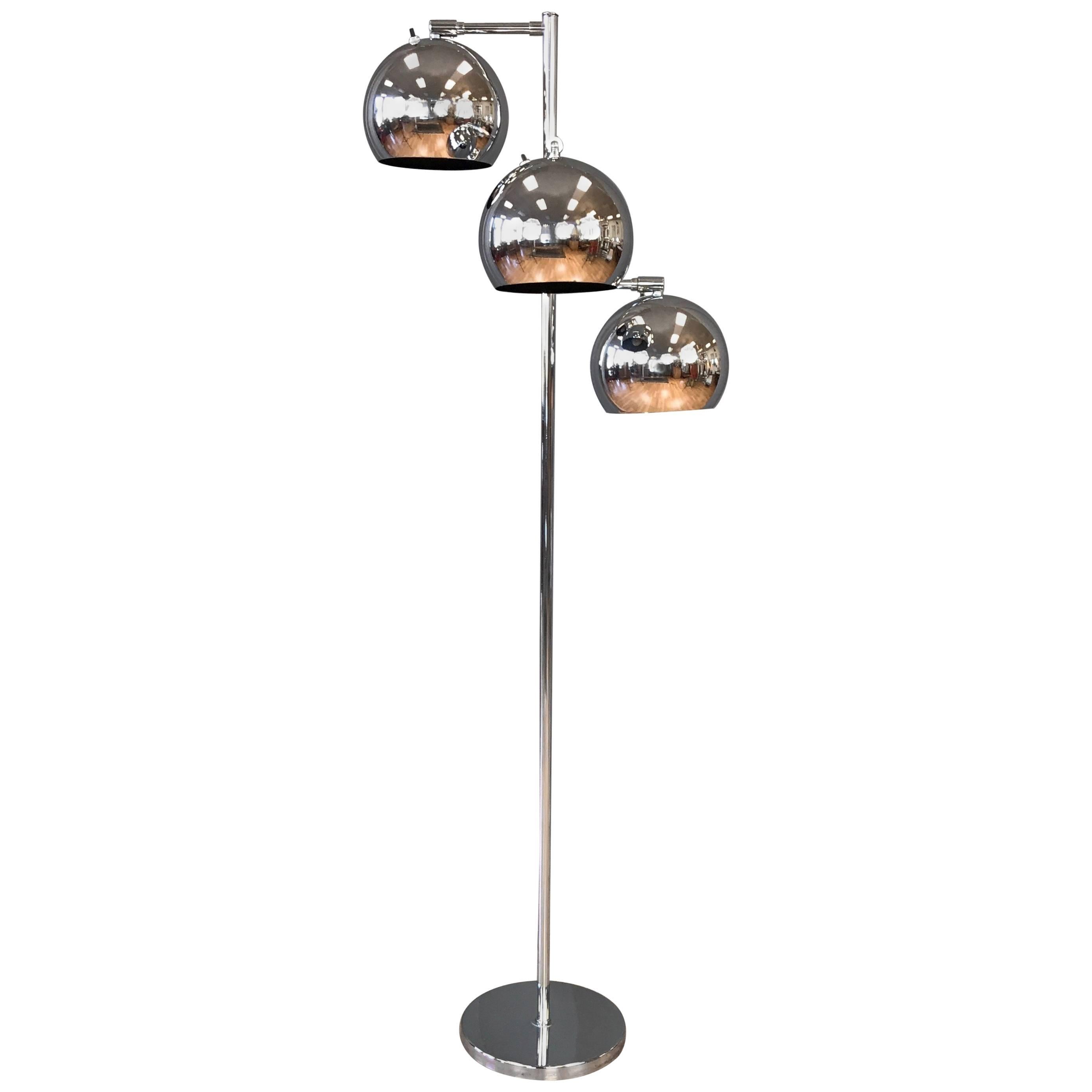 Koch & Lowy OMI Three-Light Chrome Orb Floor Lamp