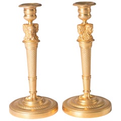 Candlesticks Antique Gilt Bronze Empire France