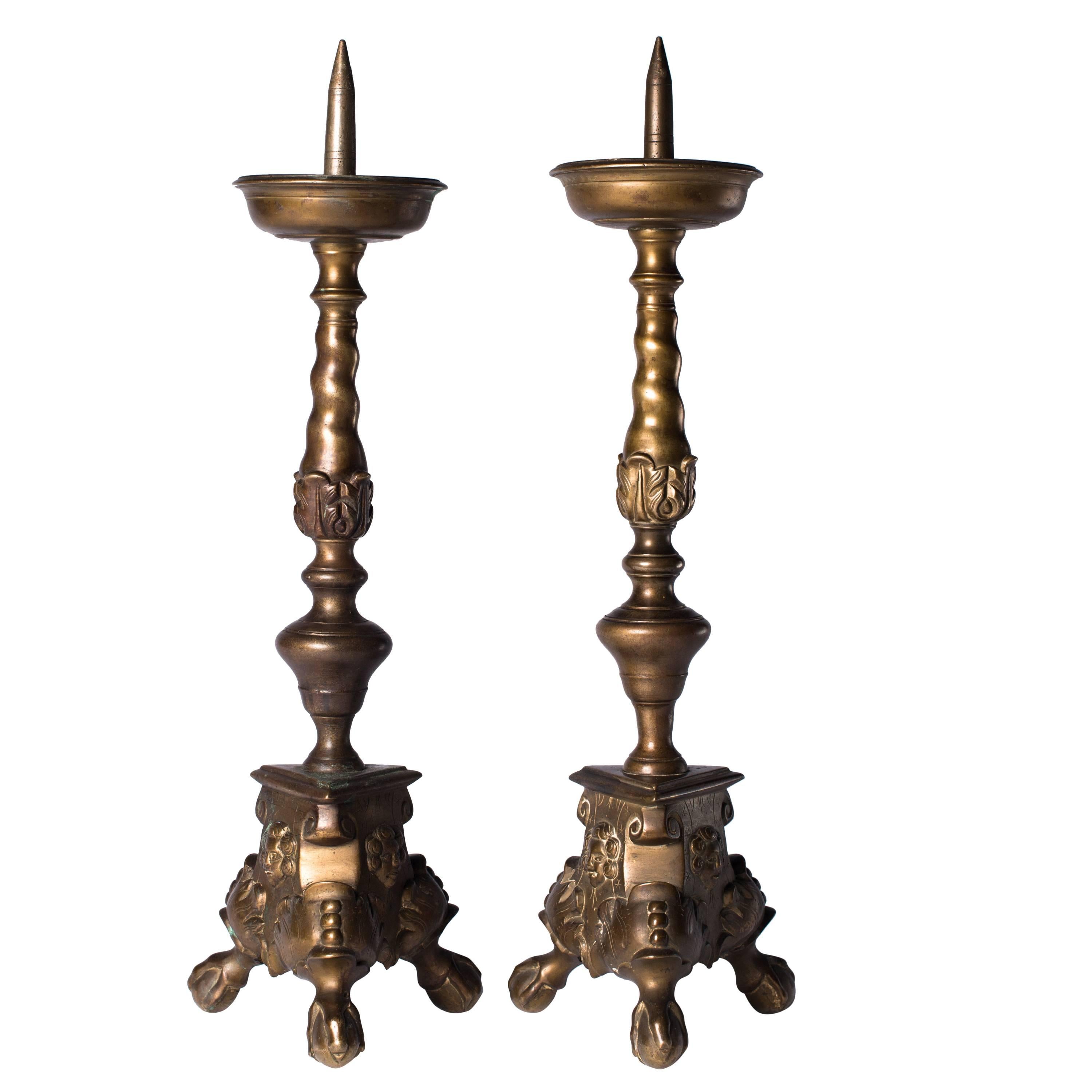 Antique Baroque Bronze Candlesticks For Sale