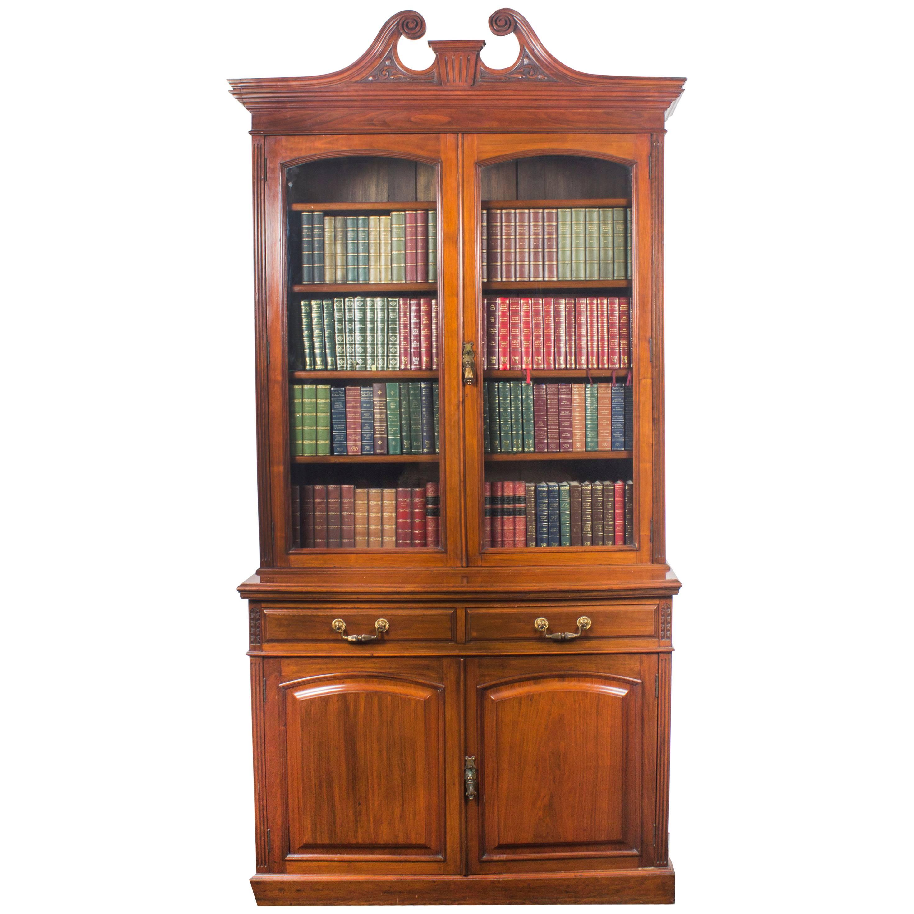Antique Edwardian Figured Walnut Bookcase, 19th Century