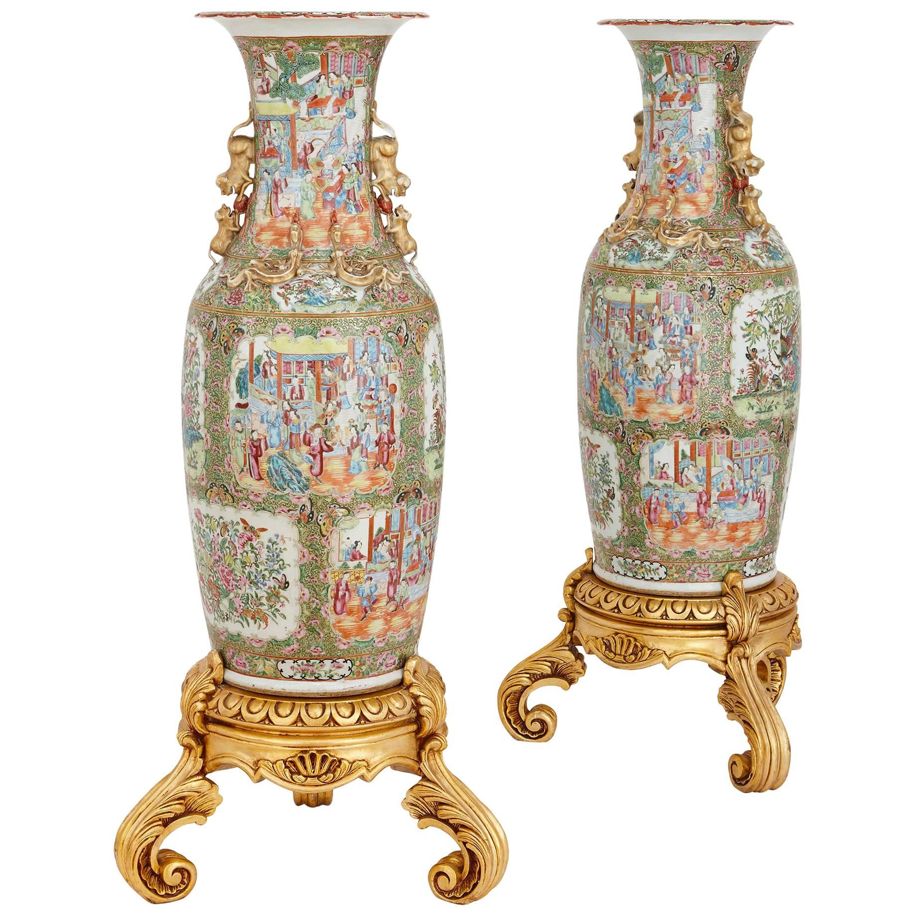 Large Pair of Chinese Qing Dynasty Porcelain Vases