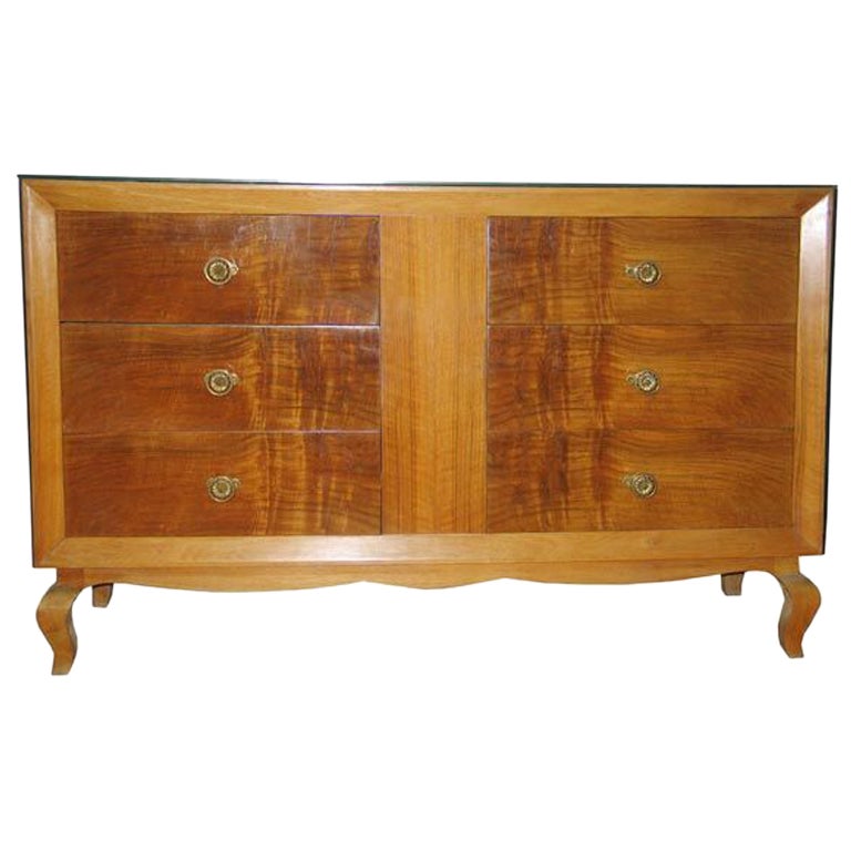 French Midcentury Walnut & Mirror Dresser or Commode Attributed to Rene Drouet