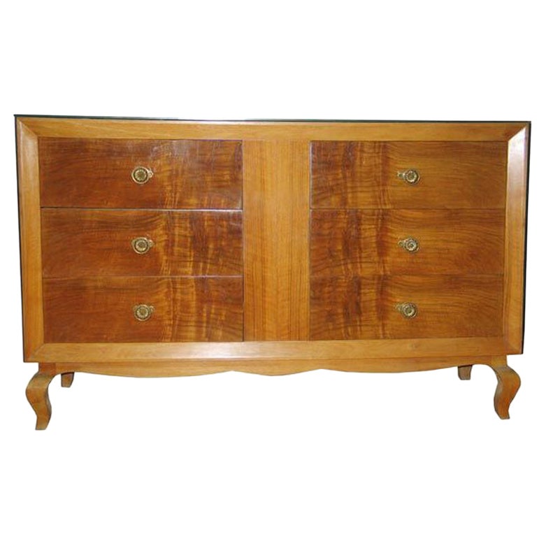 French Art Deco Walnut & Mirror Dresser or Commode Attributed to Rene Drouet