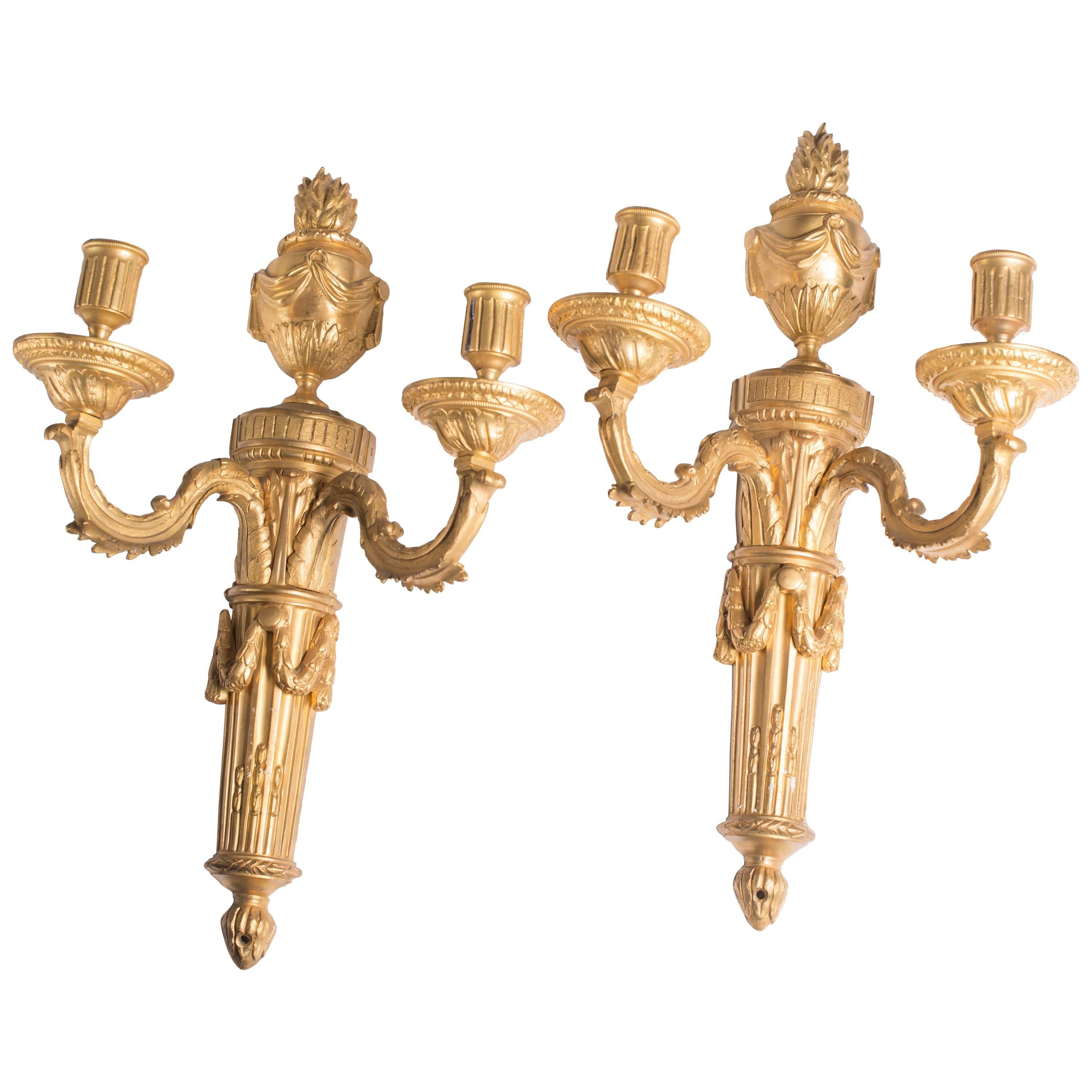 Louis XVI Gilt Bronze Wall Lights France For Sale