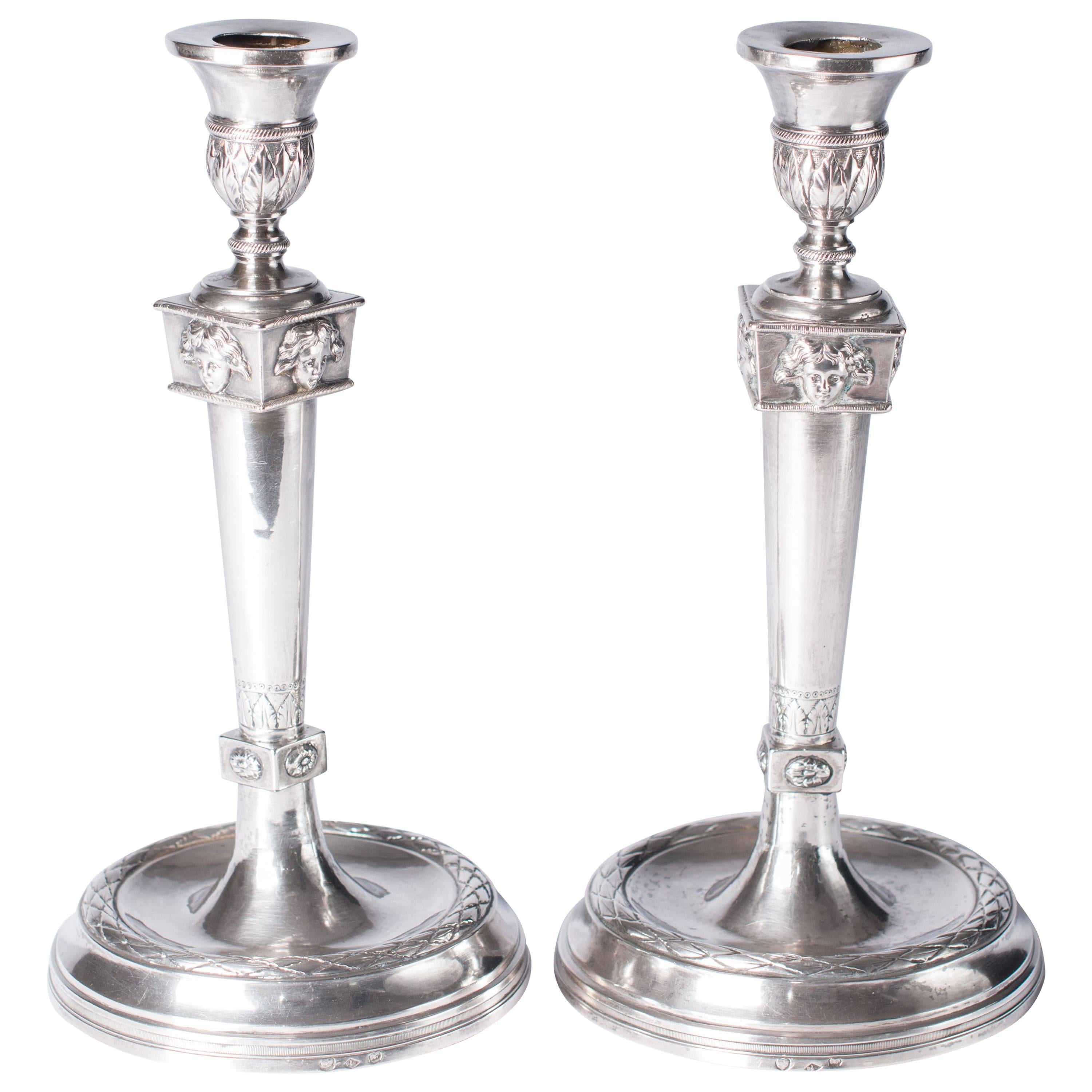 Empire Silver Candlesticks, France, 1800 For Sale