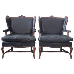 Comfortable Pair of 1930s French Library Armchairs