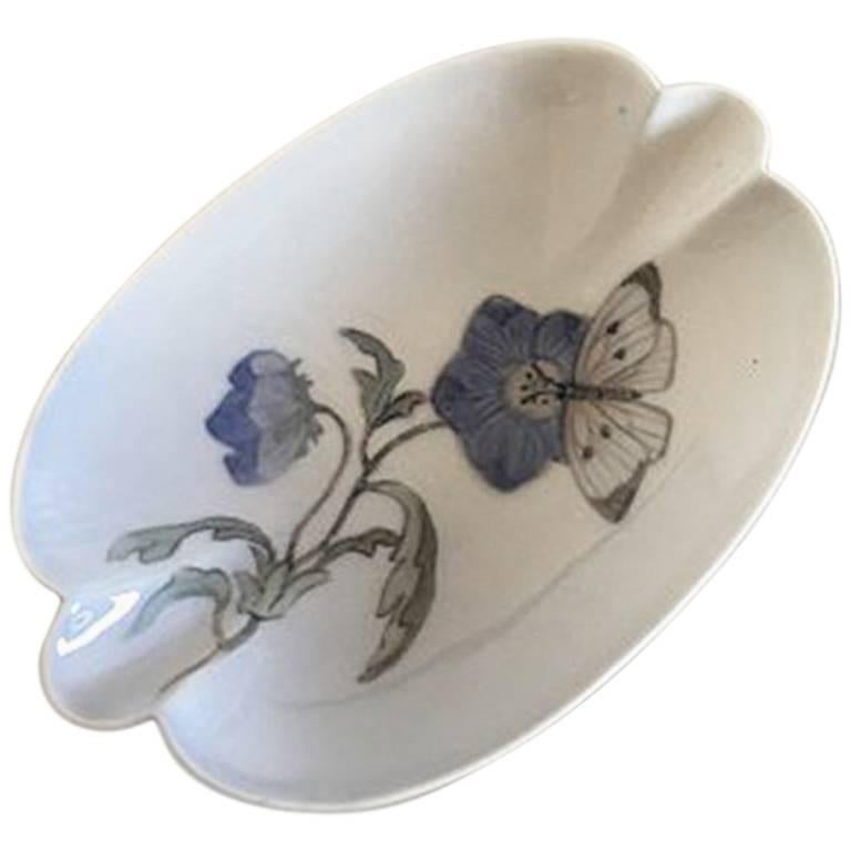 Royal Copenhagen Dish #1276/960 with Blue Flower and Butterfly Motif For Sale