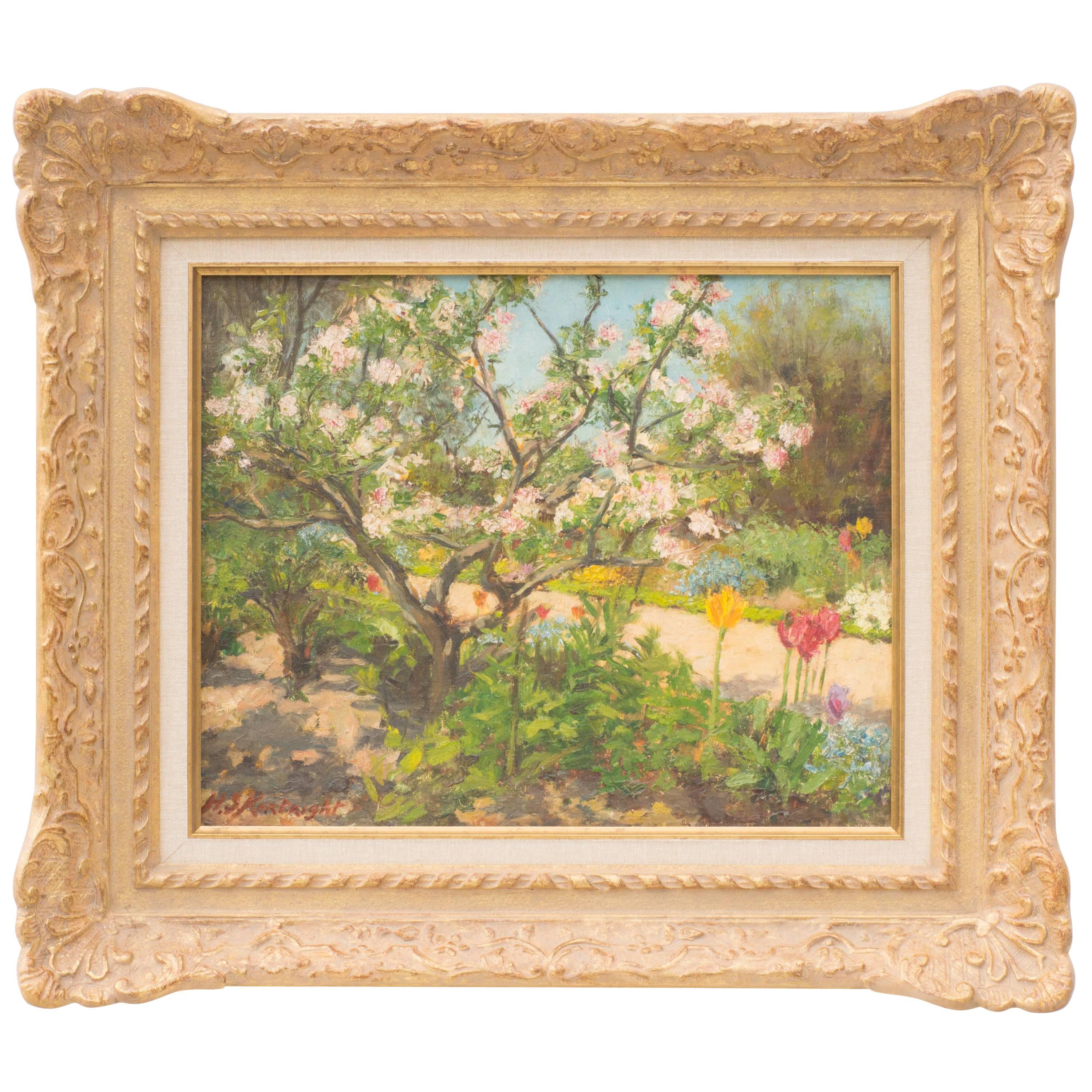 Apple Blossom in Sunlight, Original Oil on Canvas Painting For Sale