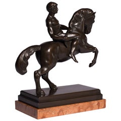 Antique Bronze Statue Horse with Athlete Marble Base
